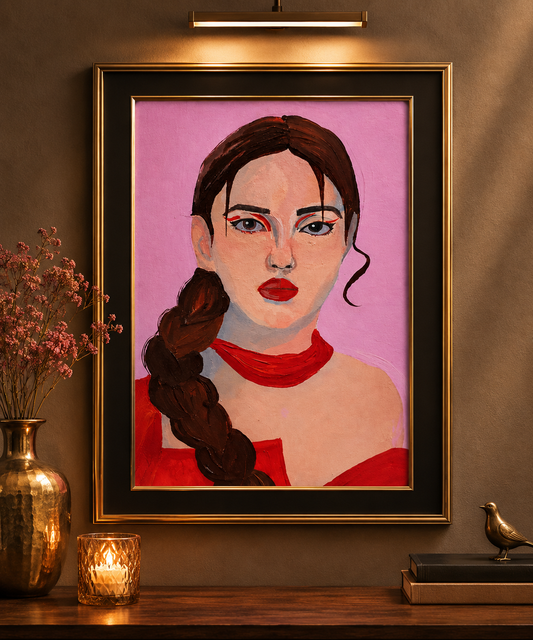 My Lady in Red – Original Acrylic Painting | A4 Signed Fine Art Portrait