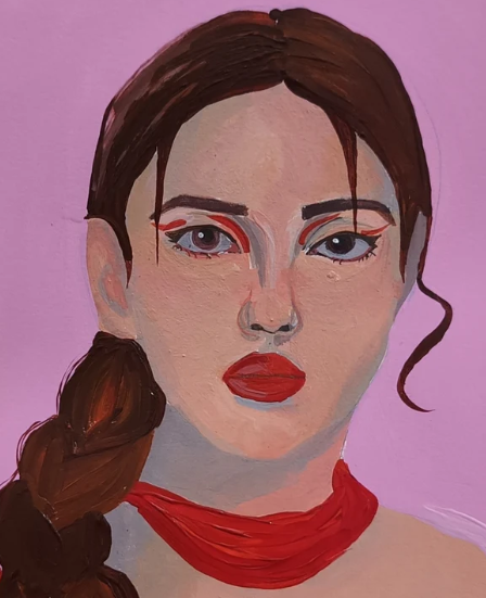 My Lady in Red – Original Acrylic Painting | A4 Signed Fine Art Portrait